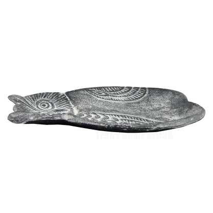 Owl Jewelry Trinket Dish Tray Cast Iron Key Holder Charcoal Gray White Finish