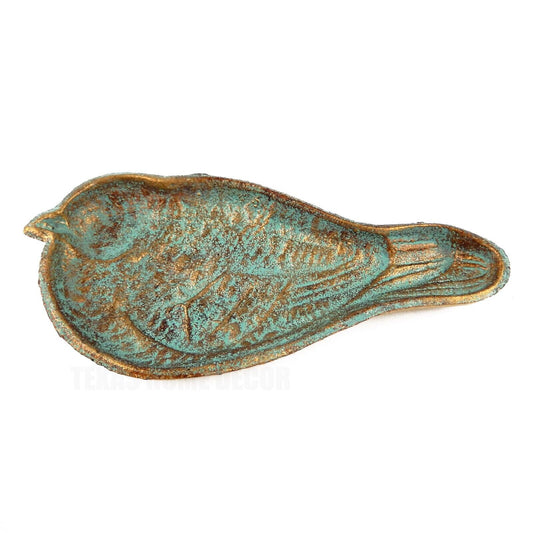 Bird Jewelry Trinket Dish Tray Cast Iron Key Holder Verdigris Green Gold Finish