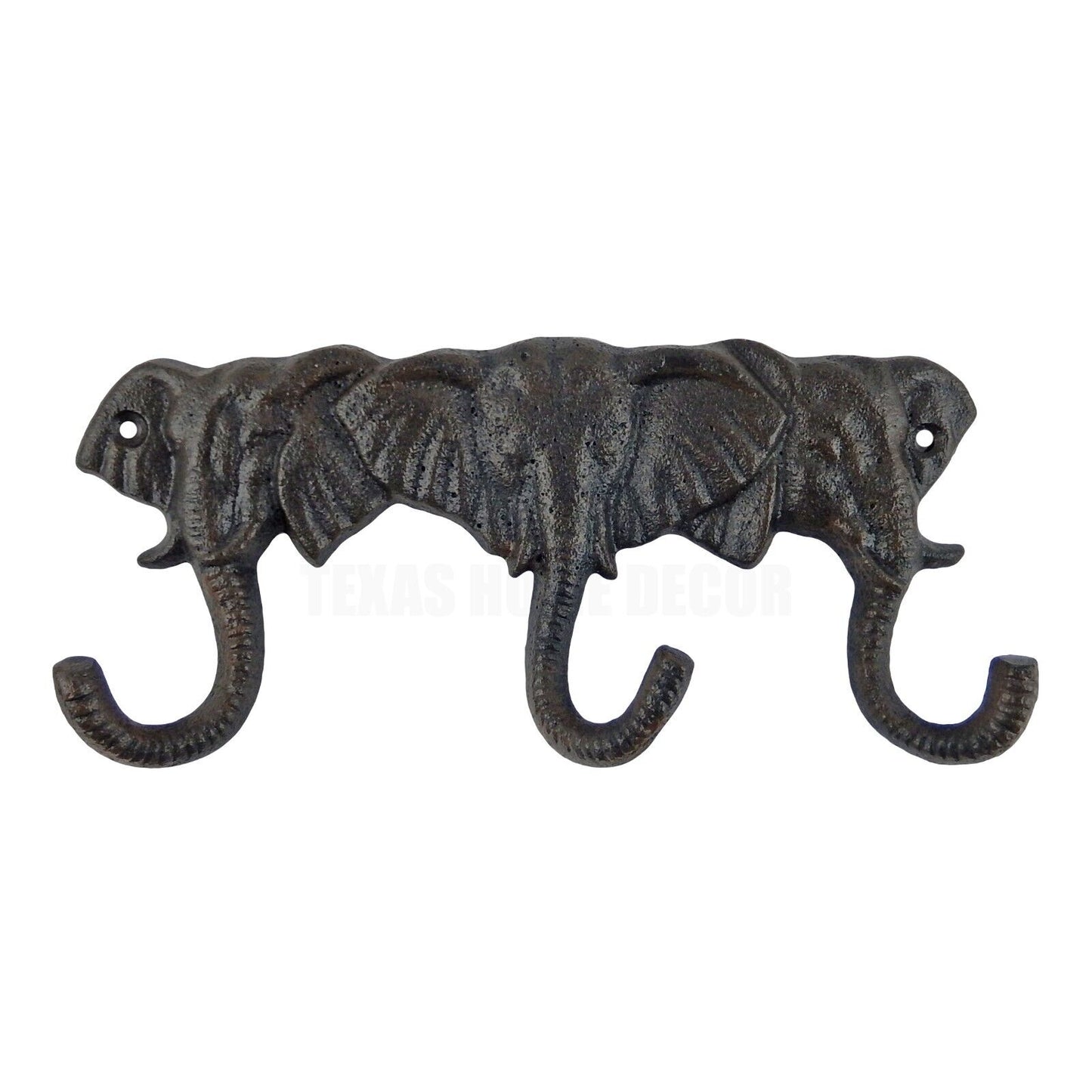 Triple Elephant Trunk Wall Hook Rack Cast Iron Key Towel Coat Hanger Dark Brown