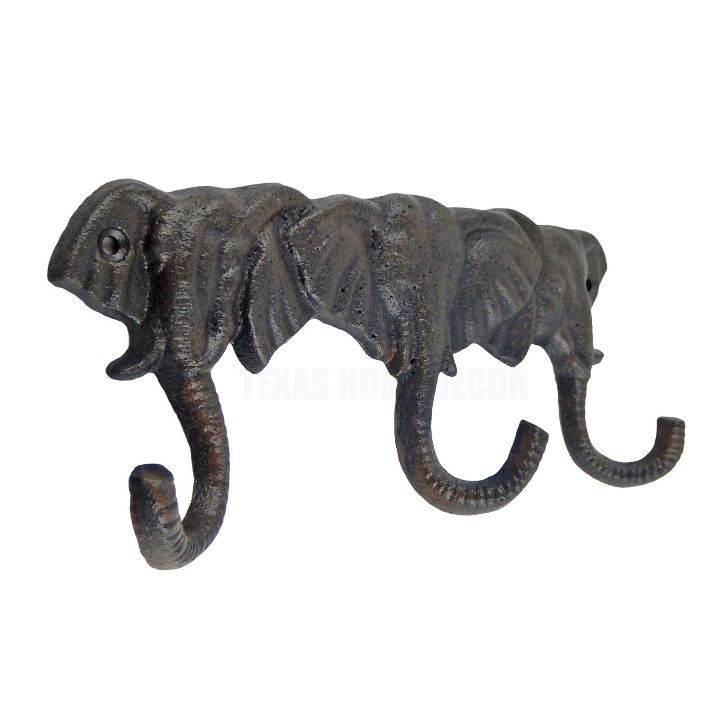 Triple Elephant Trunk Wall Hook Rack Cast Iron Key Towel Coat Hanger Dark Brown