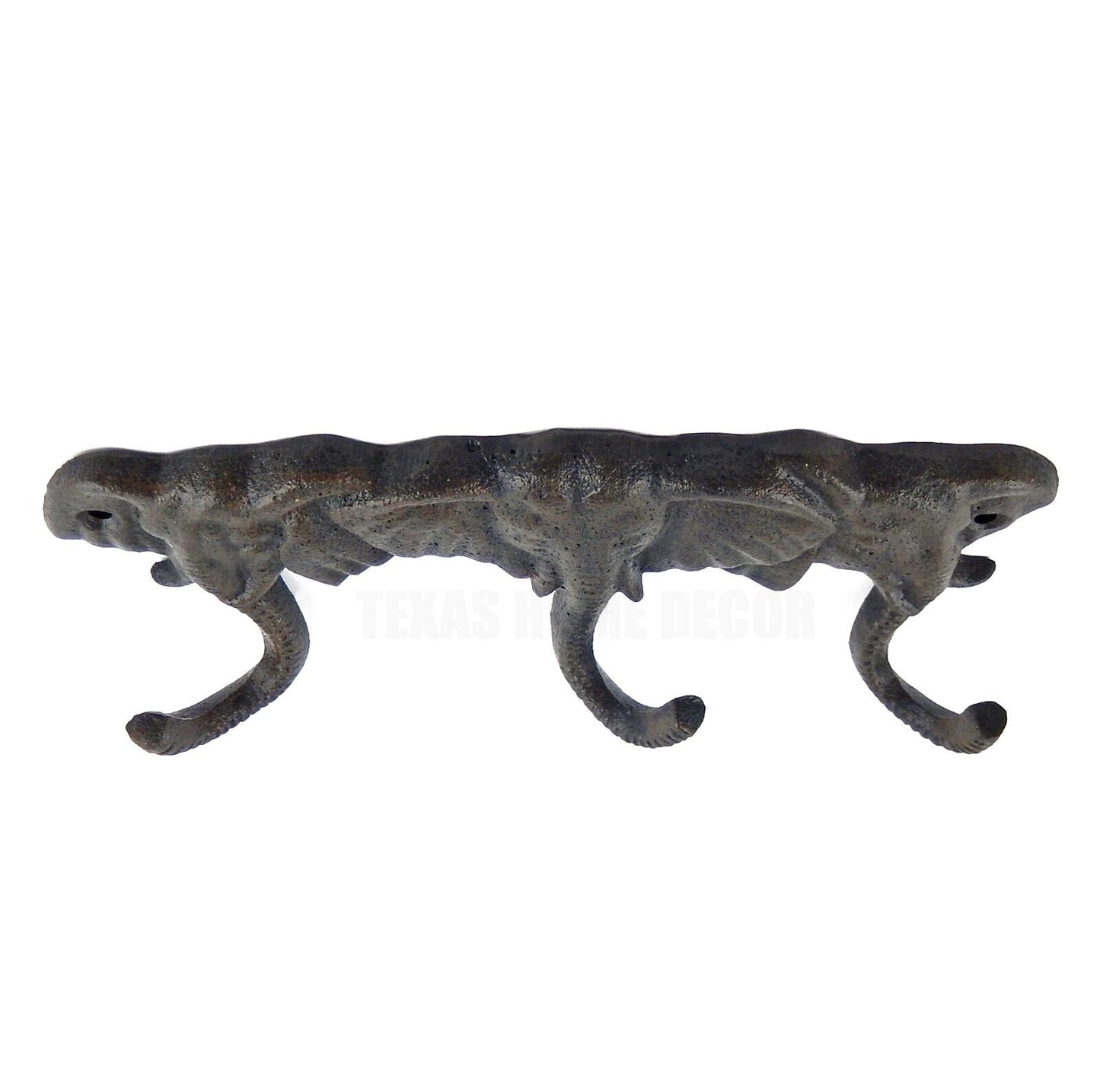 Triple Elephant Trunk Wall Hook Rack Cast Iron Key Towel Coat Hanger Dark Brown