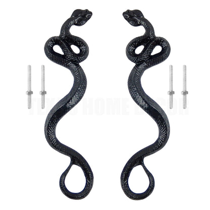 Black Snake Door Handles Cast Iron Glossy Black Finish 9 3/8 inches Pack of 2