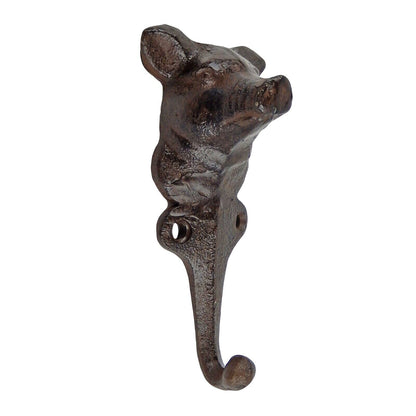 Pig Head Wall Hook Cast Iron Key Towel Coat Hanger Country Farmhouse Decor Brown