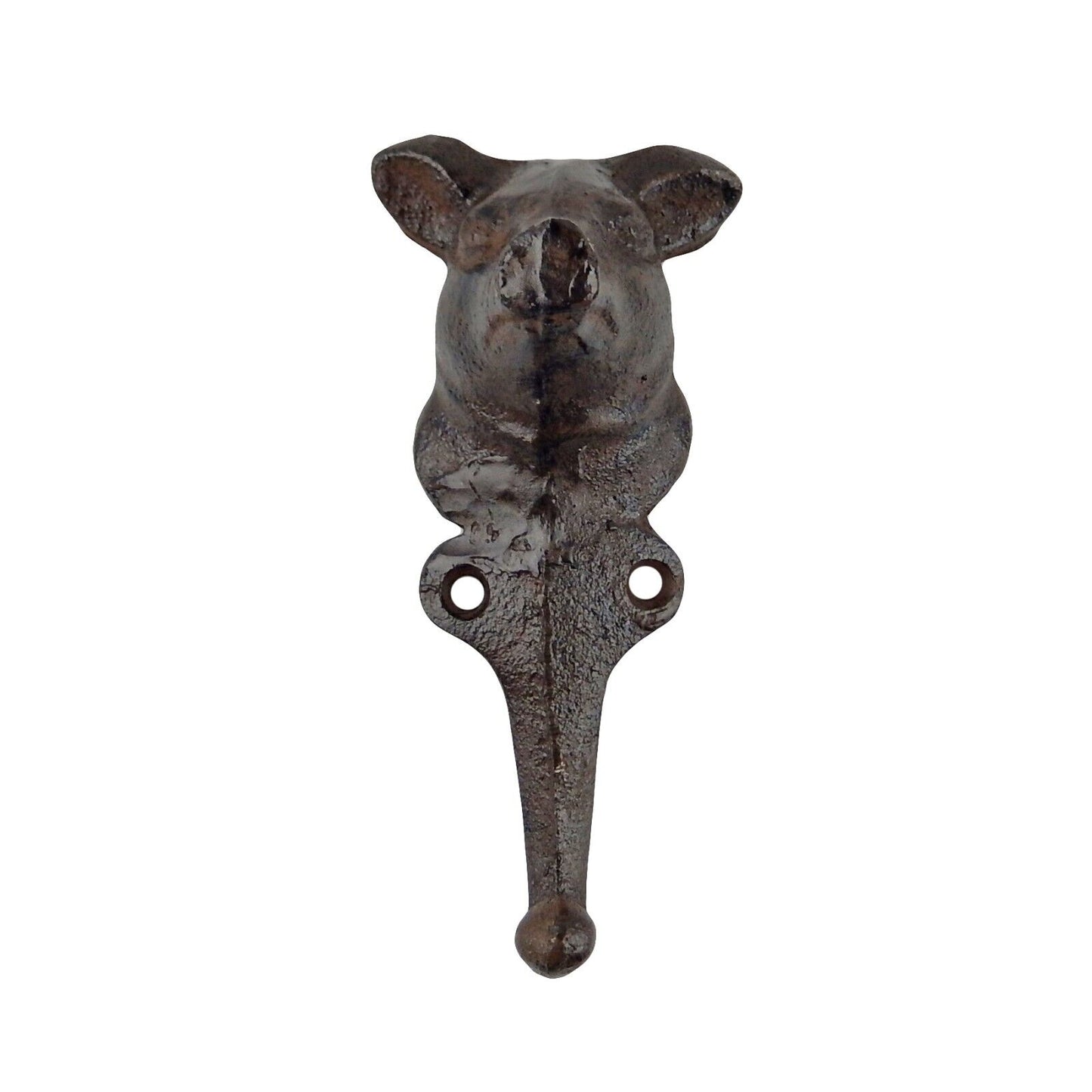 Pig Head Wall Hook Cast Iron Key Towel Coat Hanger Country Farmhouse Decor Brown