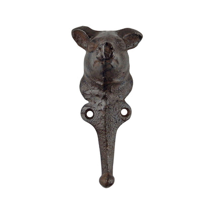 Pig Head Wall Hook Cast Iron Key Towel Coat Hanger Country Farmhouse Decor Brown