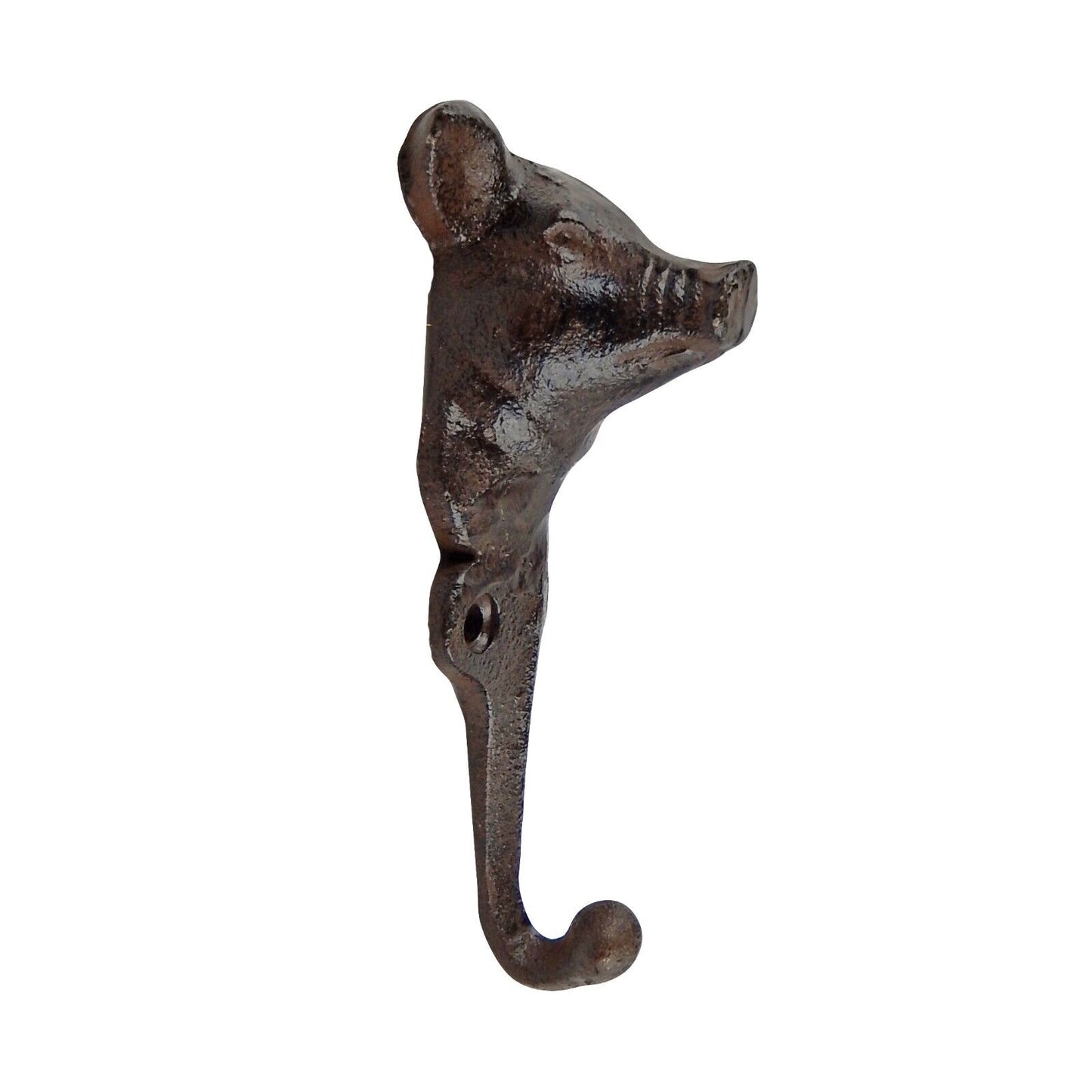 Pig Head Wall Hook Cast Iron Key Towel Coat Hanger Country Farmhouse Decor Brown