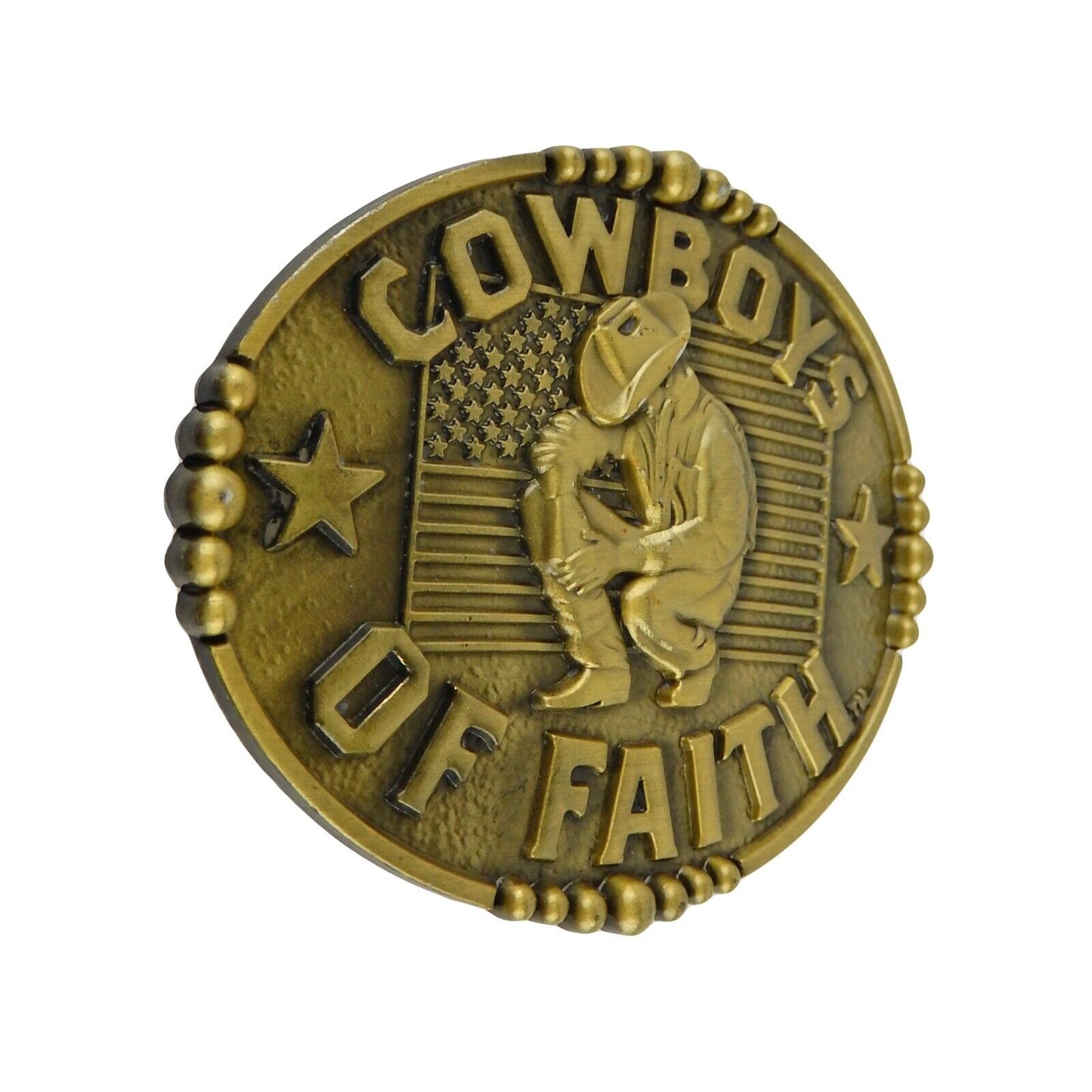 Oval Cowboy Kneeling American Flag Faith Belt Buckle Antique Bronze