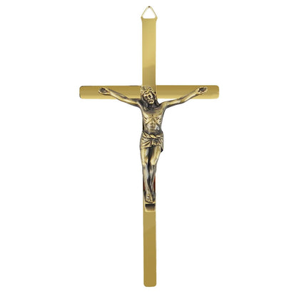 Metal Jesus Crucifix Wall Cross Shiny Gold Tone and Bronze Finish 8 1/4 x 4 inch