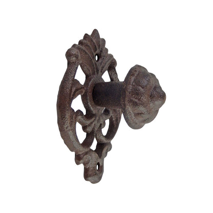 Floral Cast Iron Drawer Knob Pull Wall Hook Hanger Antique Style Rustic Brown