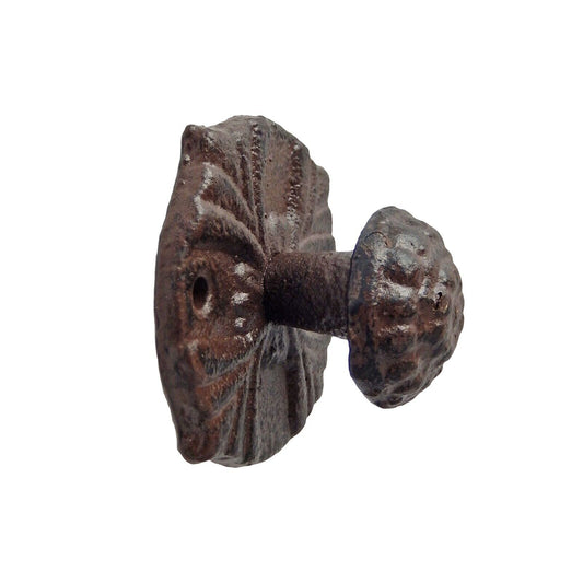 Floral Cast Iron Drawer Knob Pull or Wall Hook Hanger Antique Style Rustic Brown