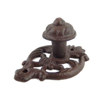 Floral Cast Iron Drawer Knob Pull Wall Hook Hanger Antique Style Rustic Brown