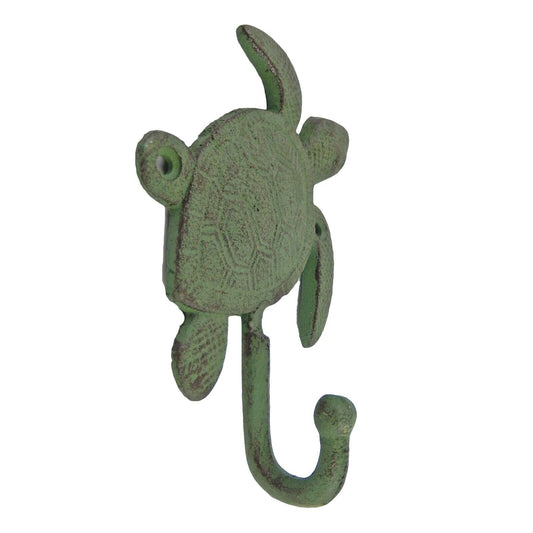 Green Sea Turtle Wall Hook Cast Iron Key Towel Coat Hanger Nautical Beach Decor