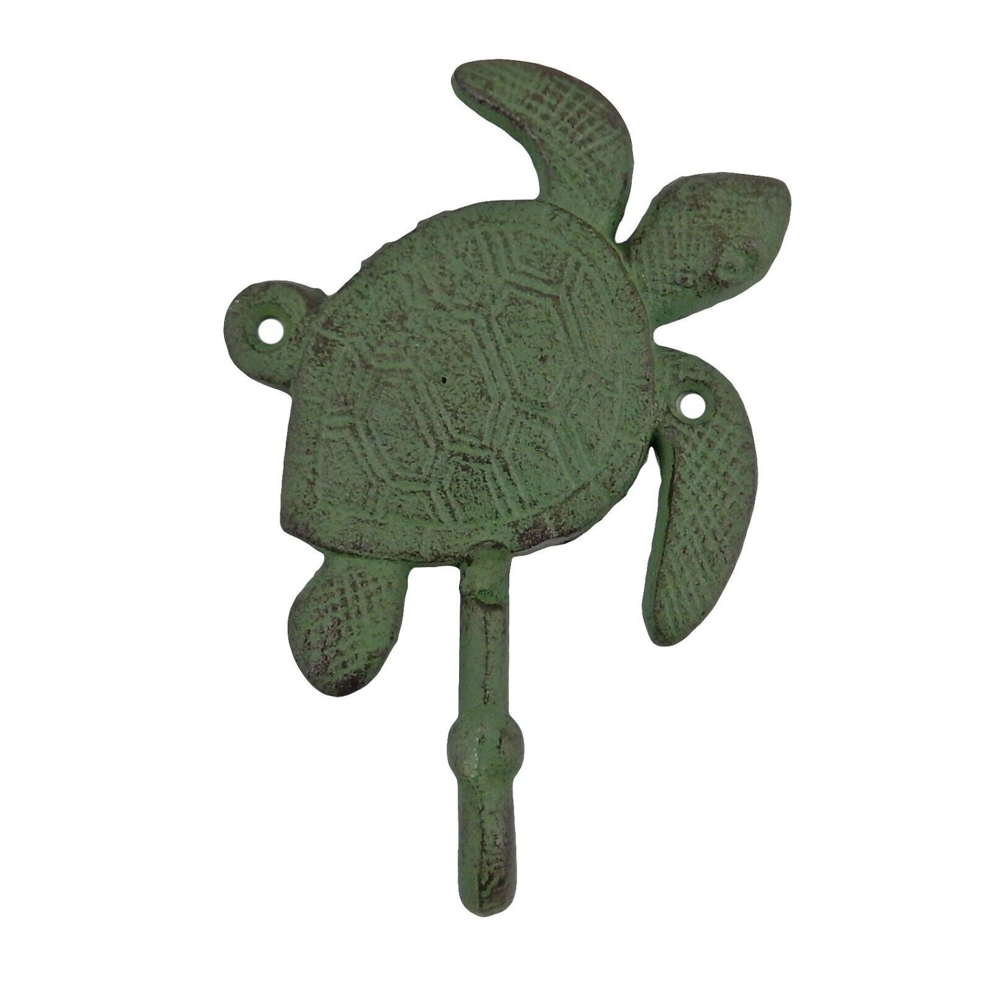 Green Sea Turtle Wall Hook Cast Iron Key Towel Coat Hanger Nautical Beach Decor