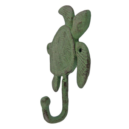 Green Sea Turtle Wall Hook Cast Iron Key Towel Coat Hanger Nautical Beach Decor