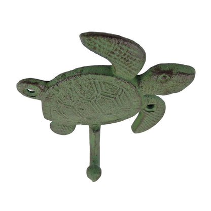 Green Sea Turtle Wall Hook Cast Iron Key Towel Coat Hanger Nautical Beach Decor