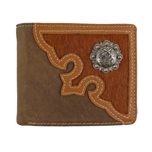 Pistol Concho Men's Wallet Bi-Fold Genuine Leather Real Cow Hair Black Brown