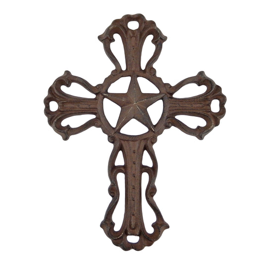 Texas Star Cast Iron Wall Cross Wall Mounted Fleur De Lis Accents Western 9.5 in