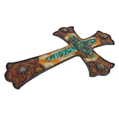 Turquoise Western Decorative Wall Cross Cowboy Kneeling Rustic Floral Concho