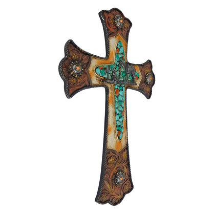 Turquoise Western Decorative Wall Cross Cowboy Kneeling Rustic Floral Concho