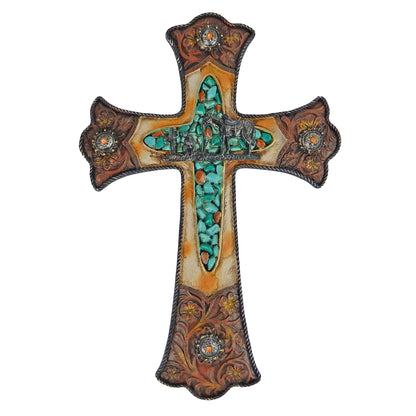 Turquoise Western Decorative Wall Cross Cowboy Kneeling Rustic Floral Concho