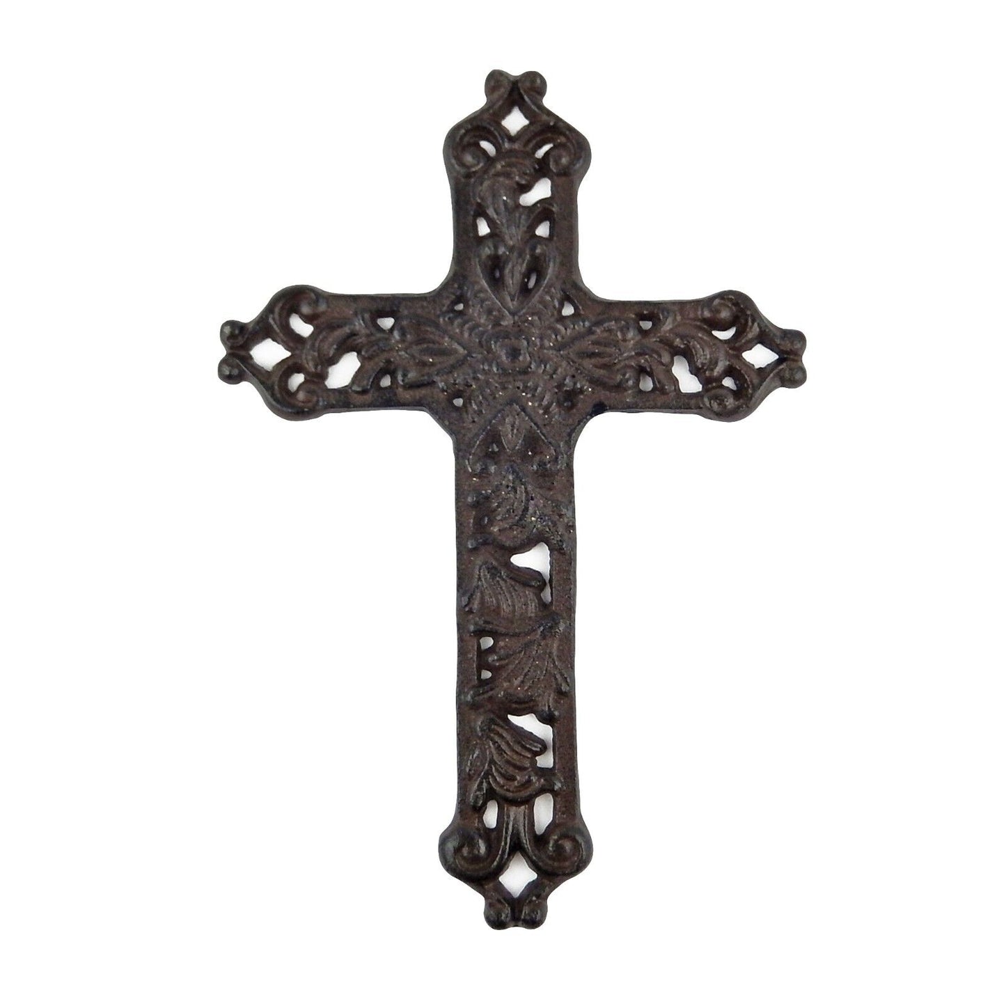 Cast Iron Fleur De Lis Wall Cross Rustic Finish Victorian 9 1/2 x 6 1/2 inch