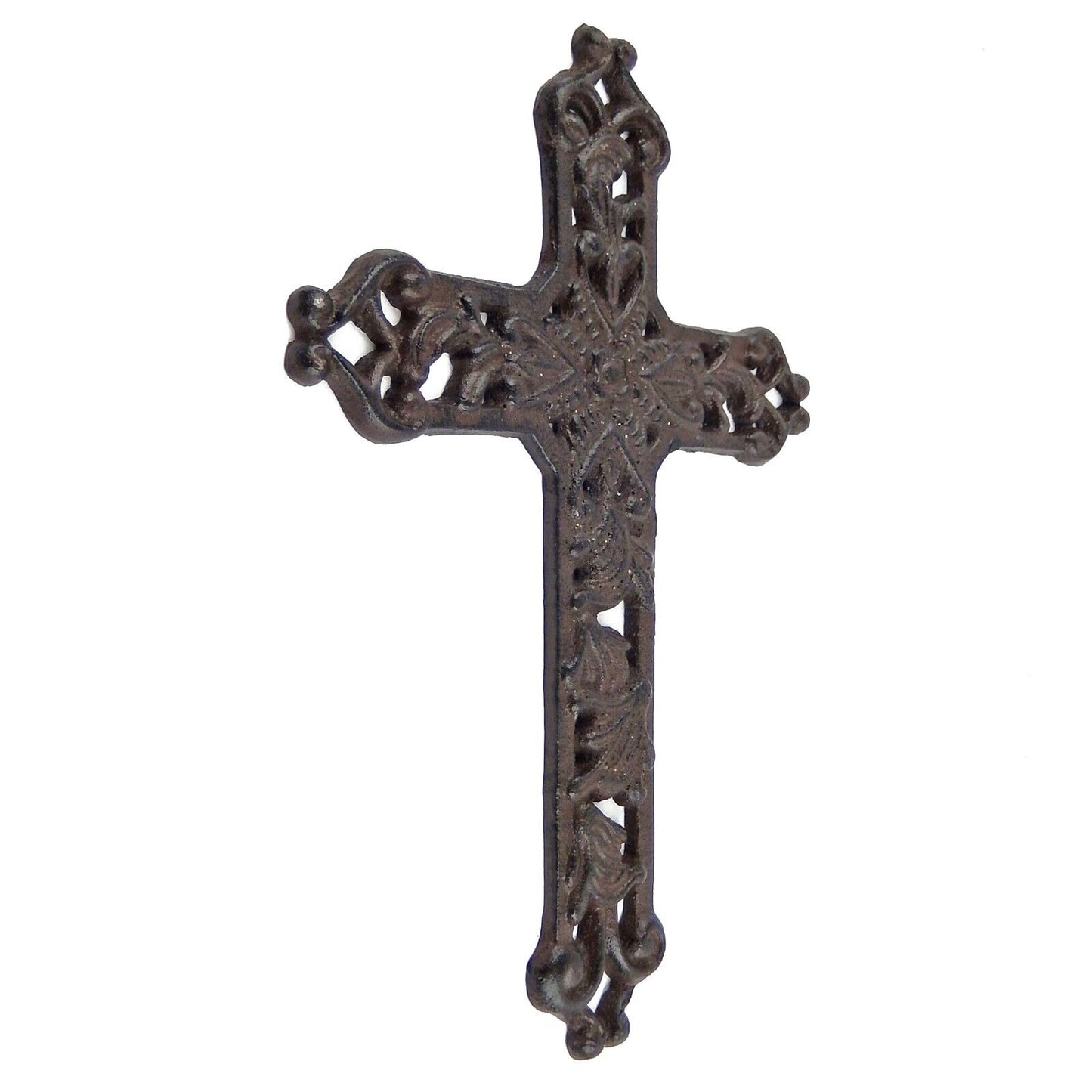 Cast Iron Fleur De Lis Wall Cross Rustic Finish Victorian 9 1/2 x 6 1/2 inch