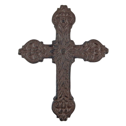 Fleur De Lis Floral Cast Iron Wall Cross Rustic Finish Victorian 8 x 6 1/2 in