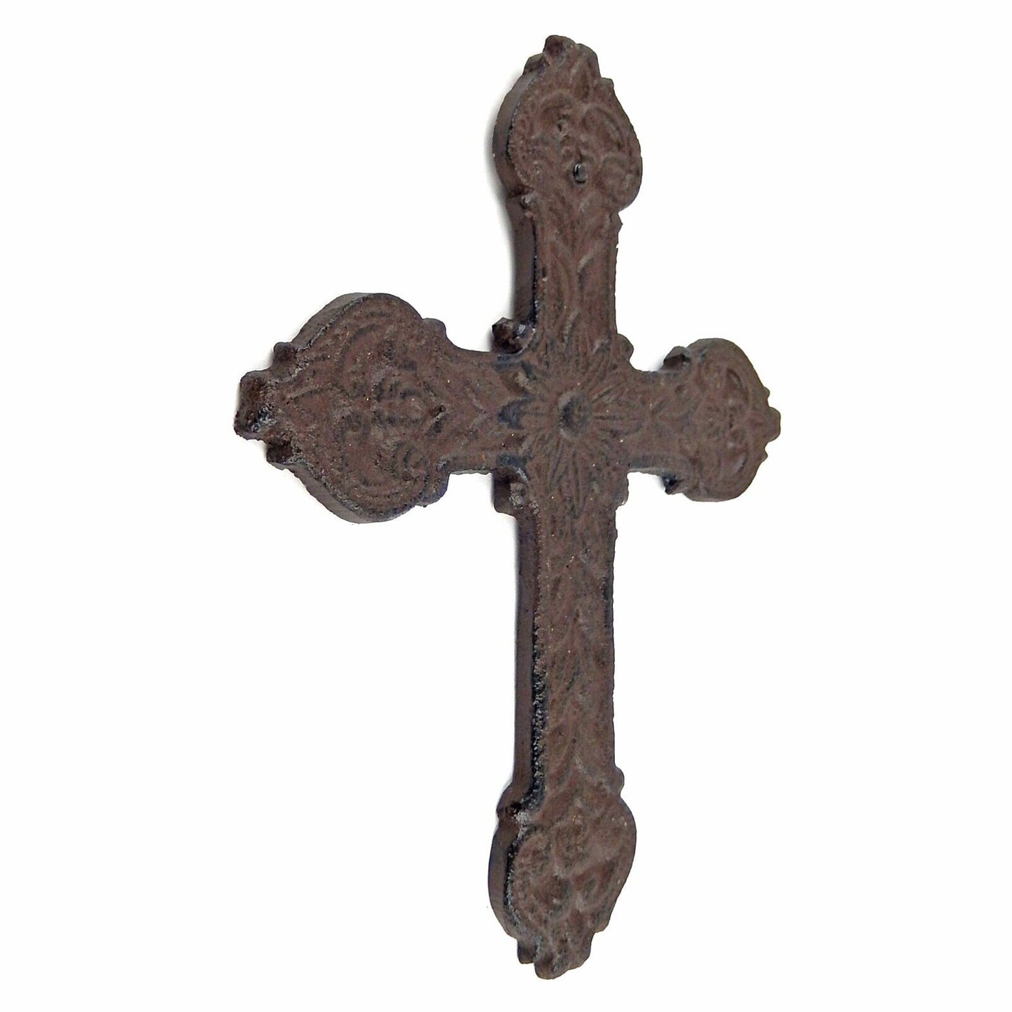 Fleur De Lis Floral Cast Iron Wall Cross Rustic Finish Victorian 8 x 6 1/2 in