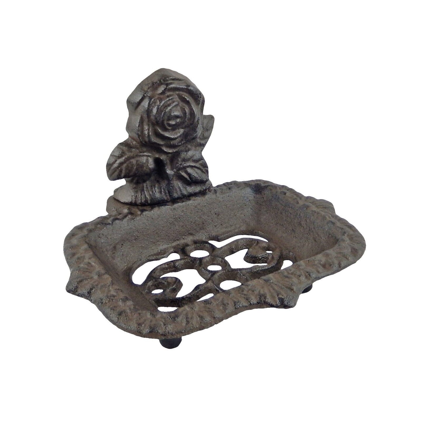 Rose Soap Dish Cast Iron Rustic Antique Style Victorian Floral Bathroom Decor