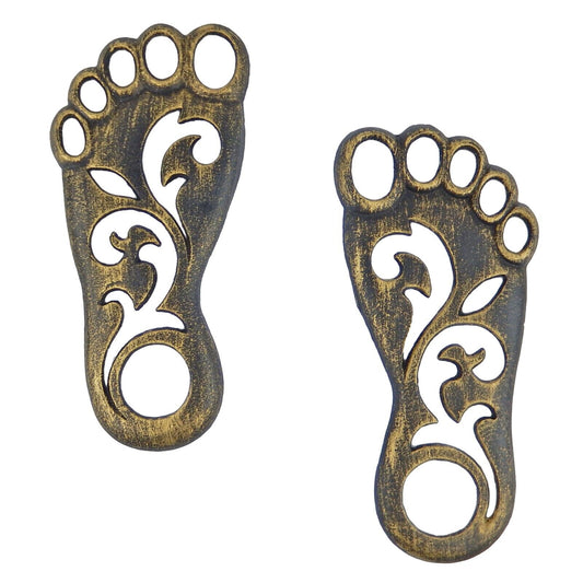 Cast Iron Barefoot Stepping Stones Set Left & Right Antique Bronze Finish 12 in