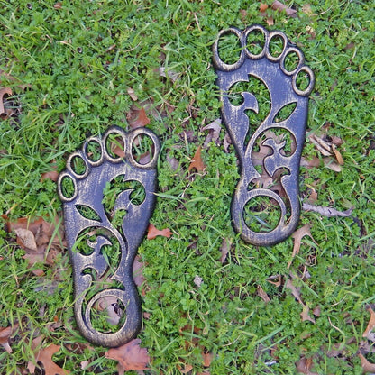 Cast Iron Barefoot Stepping Stones Set Left & Right Antique Bronze Finish 12 in