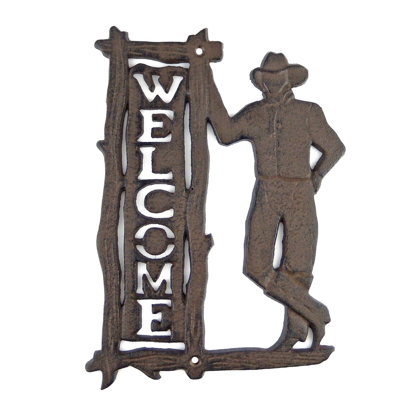 Rustic Cast Iron Welcome Cowboy Plaque Sign Wall Mounted Bar Man Cave Decor