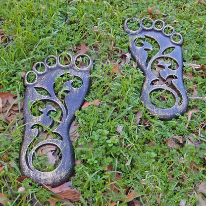 Cast Iron Barefoot Stepping Stones Set Left & Right Antique Bronze Finish 12 in