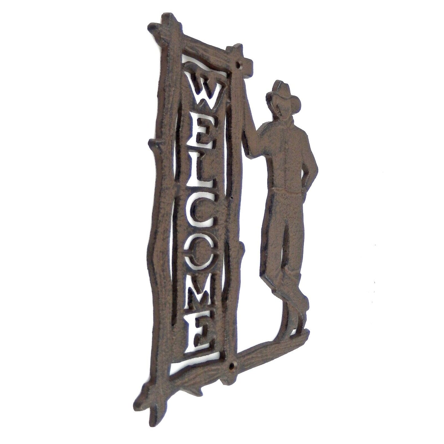 Rustic Cast Iron Welcome Cowboy Plaque Sign Wall Mounted Bar Man Cave Decor