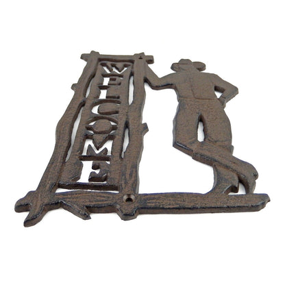 Rustic Cast Iron Welcome Cowboy Plaque Sign Wall Mounted Bar Man Cave Decor