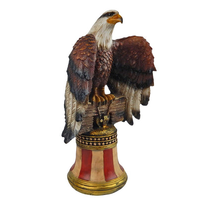 Large Bald Eagle Figurine Statue Perched On Liberty Bell American Flag 13 1/2 in