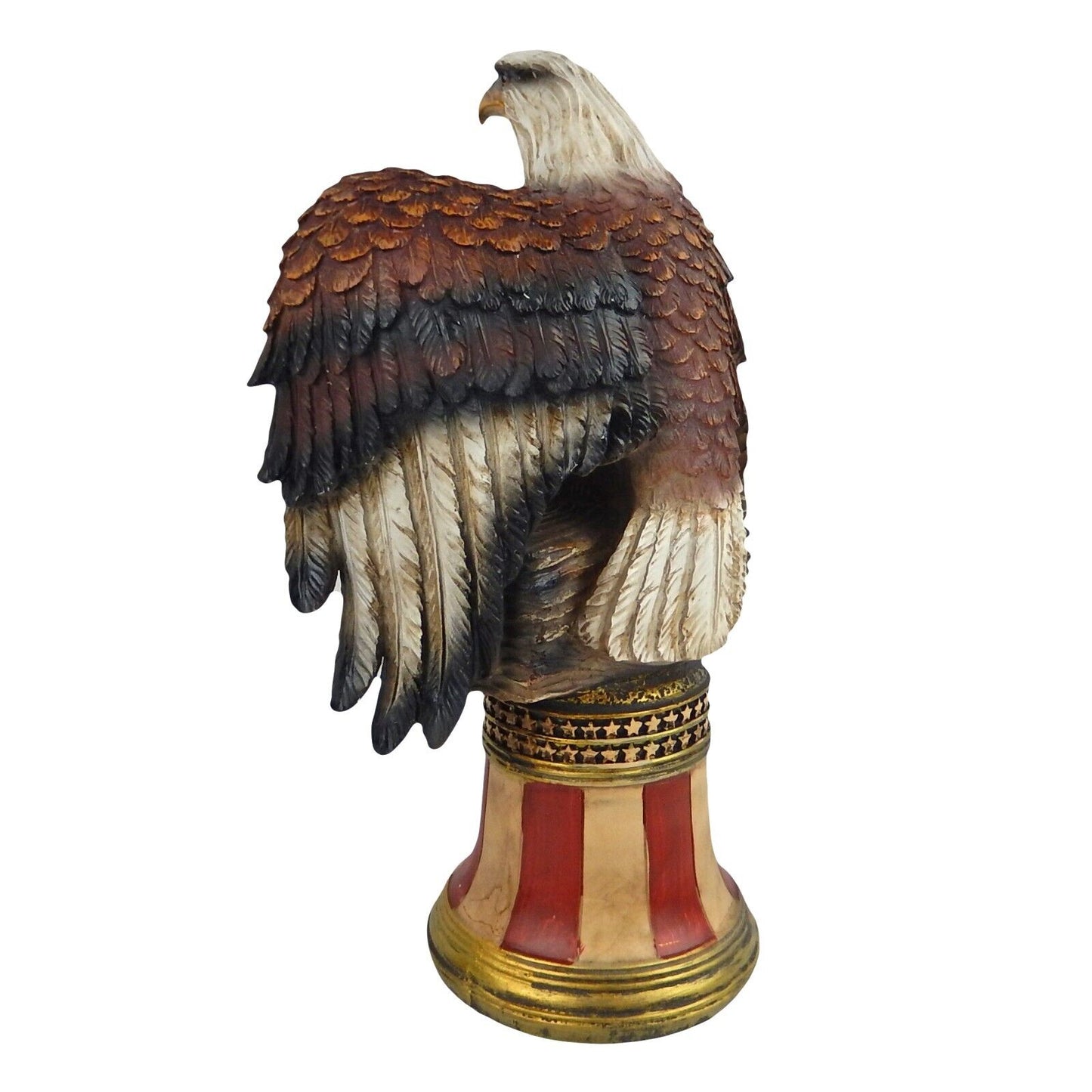 Large Bald Eagle Figurine Statue Perched On Liberty Bell American Flag 13 1/2 in