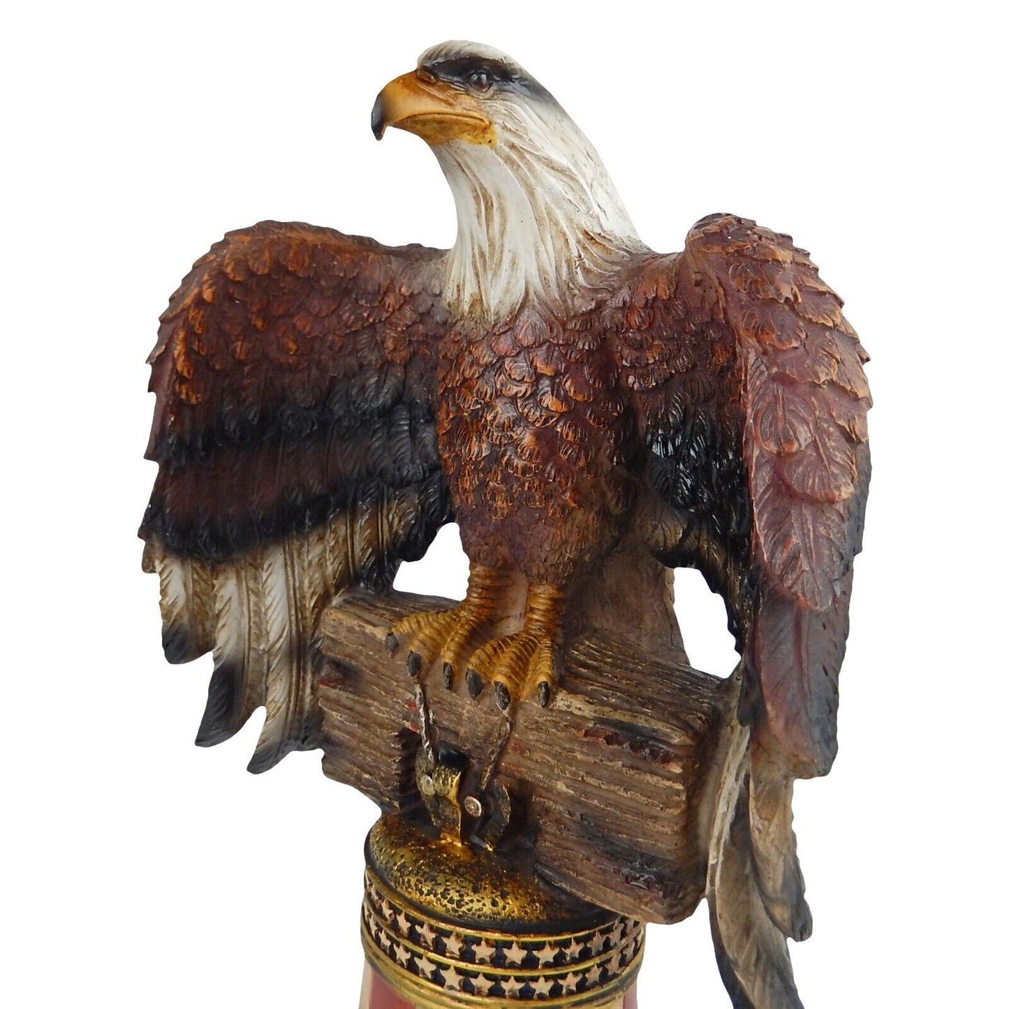 Large Bald Eagle Figurine Statue Perched On Liberty Bell American Flag 13 1/2 in