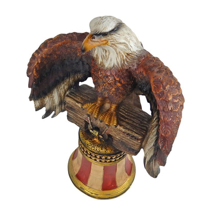 Large Bald Eagle Figurine Statue Perched On Liberty Bell American Flag 13 1/2 in