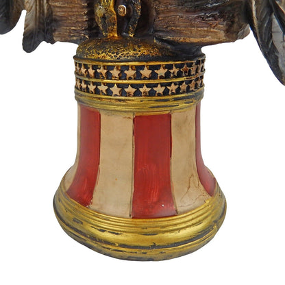 Large Bald Eagle Figurine Statue Perched On Liberty Bell American Flag 13 1/2 in