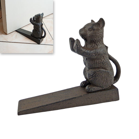 Cast Iron Standing Cat Doorstop Kitty Wedge Antique Rustic Brown Vintage Look