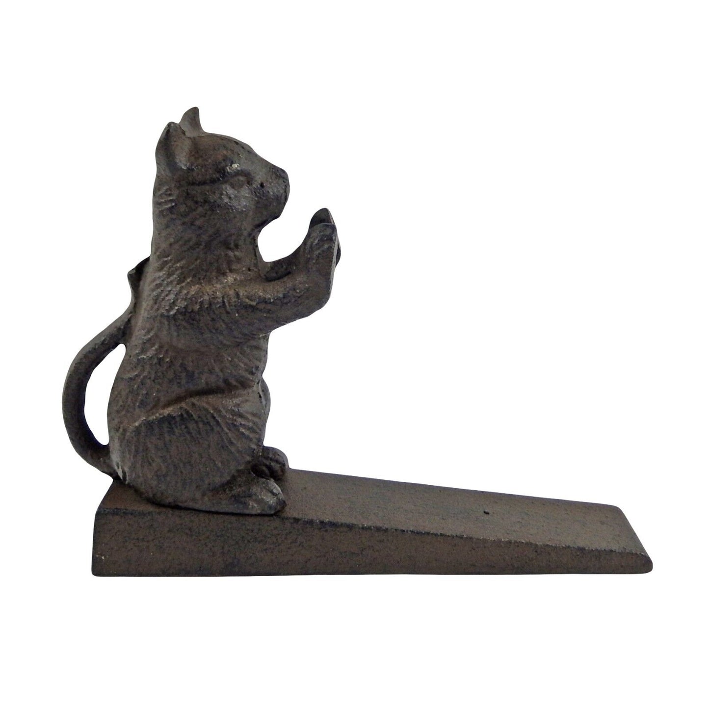 Cast Iron Standing Cat Doorstop Kitty Wedge Antique Rustic Brown Vintage Look