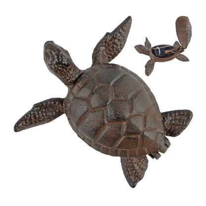 Cast Iron Sea Turtle Key Hider Garden Pond Figurine Rustic Nautical Decor Brown