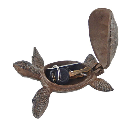 Cast Iron Sea Turtle Key Hider Garden Pond Figurine Rustic Nautical Decor Brown