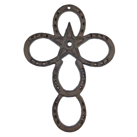 Cast Iron Horseshoes Star Wall Cross Rustic Western Antique Style 8 3/4 inch