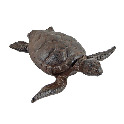 Cast Iron Sea Turtle Key Hider Garden Pond Figurine Rustic Nautical Decor Brown