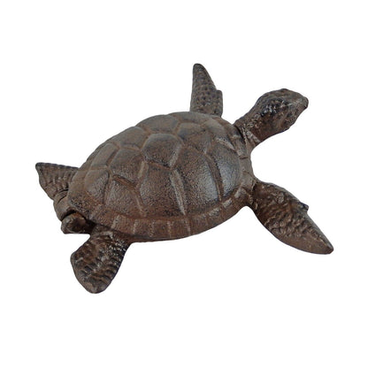 Cast Iron Sea Turtle Key Hider Garden Pond Figurine Rustic Nautical Decor Brown