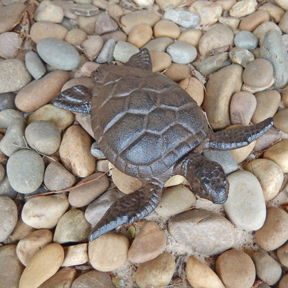 Cast Iron Sea Turtle Key Hider Garden Pond Figurine Rustic Nautical Decor Brown