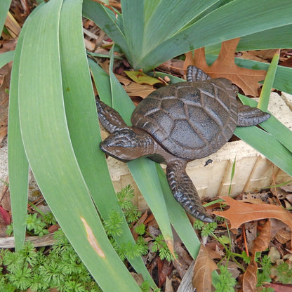 Cast Iron Sea Turtle Key Hider Garden Pond Figurine Rustic Nautical Decor Brown