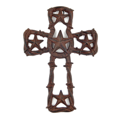 Western Cast Iron Horseshoe Stars Barbed Wire Wall Cross Rustic Brown 9 3/4 in